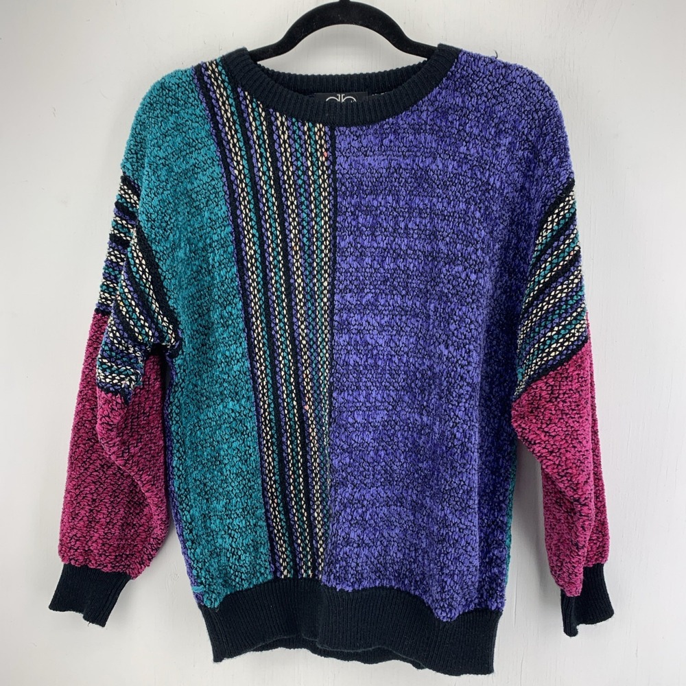 Vintage David Brett Womens Medium 3D Textured Sweater Colorful Chunky Balloon
